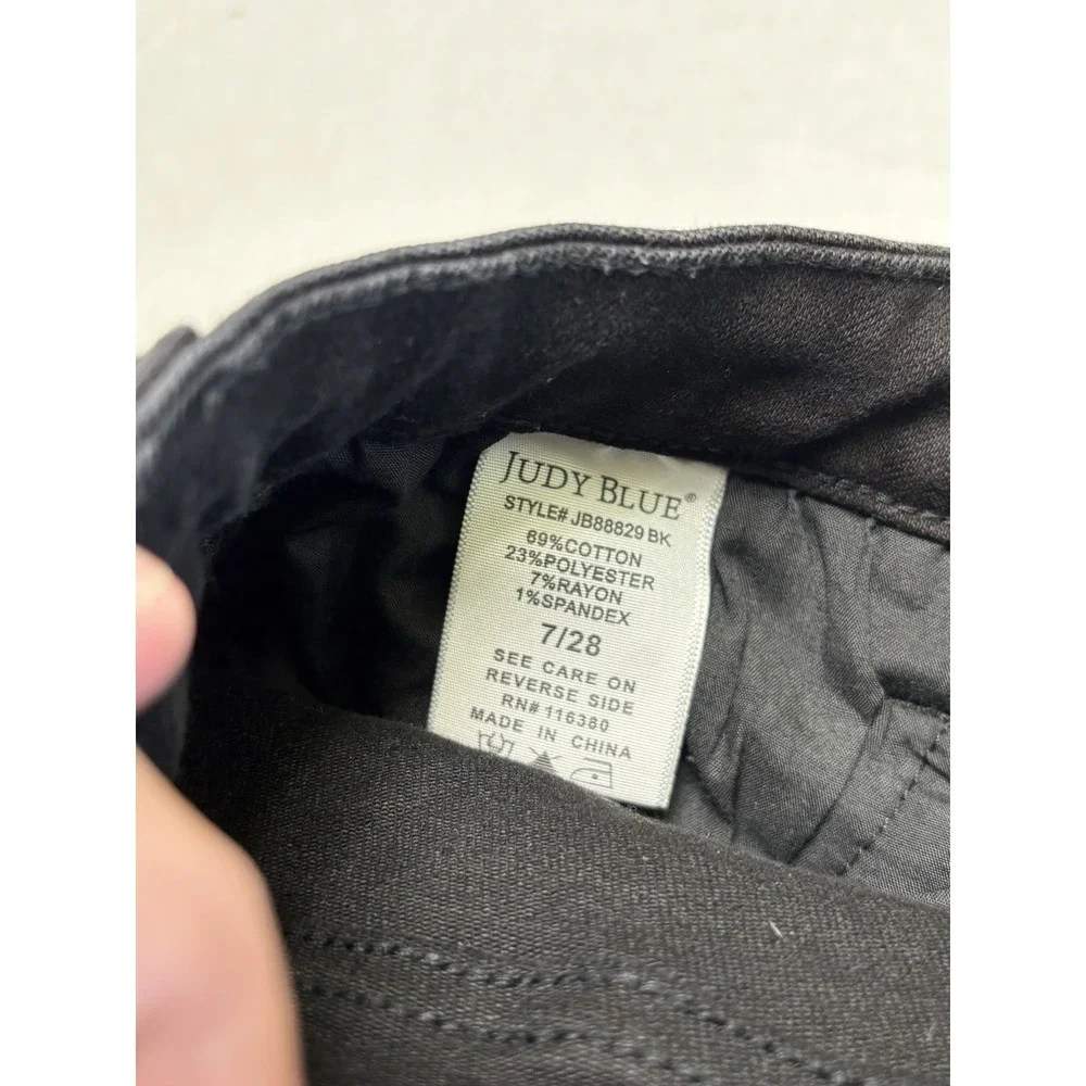 Judy Blue Wide Crop Jeans Womens 7/28 Black High Rise Raw Hem Stretch‎